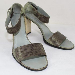 Gucci Olive Green Snake-Embossed Leather Block Heel Sandals